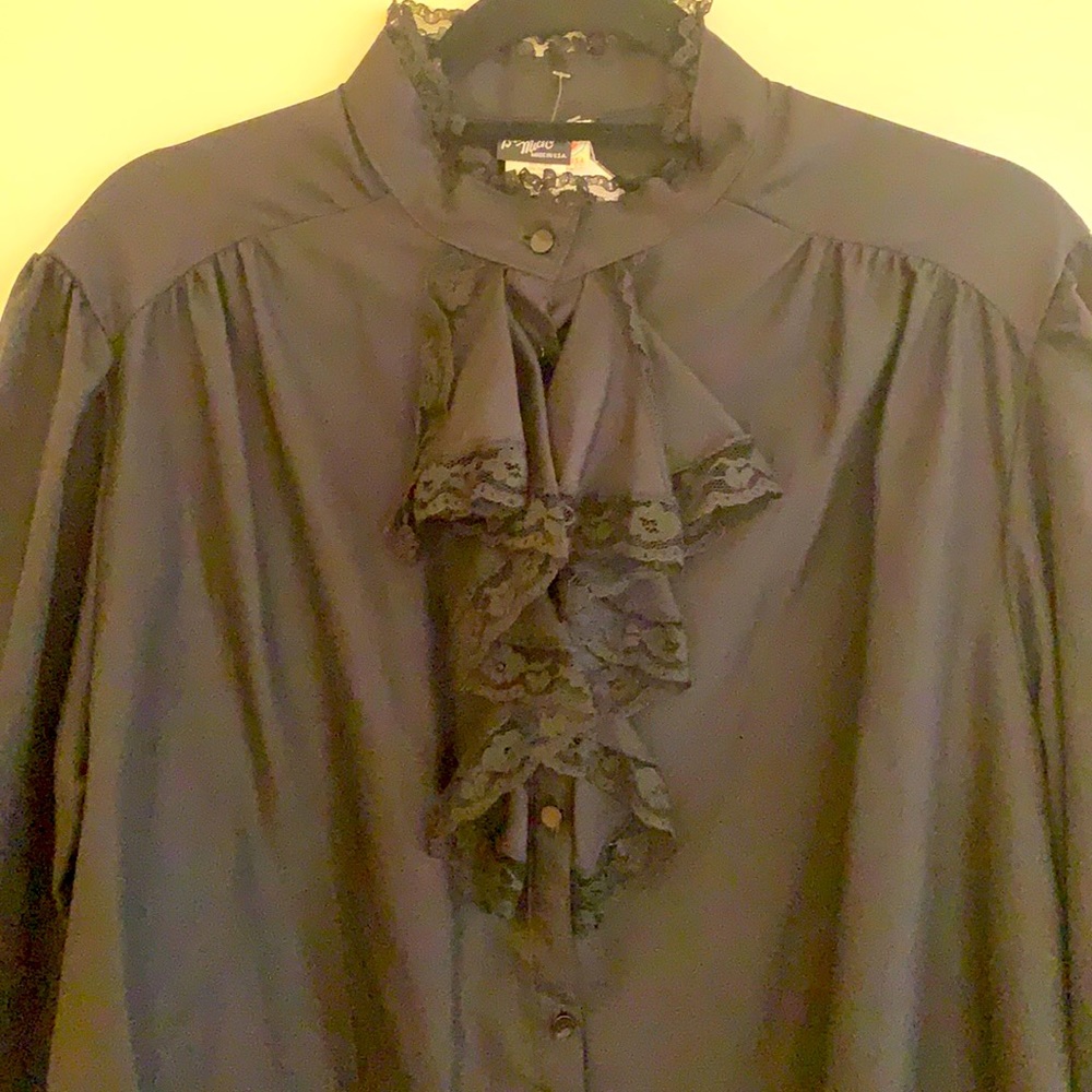 Vintage Black Blouse with Ruffles